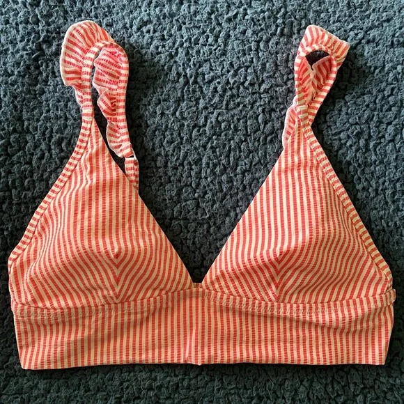 AERIE bikini top striped long line seersucker coral size M - Picture 3 of 6